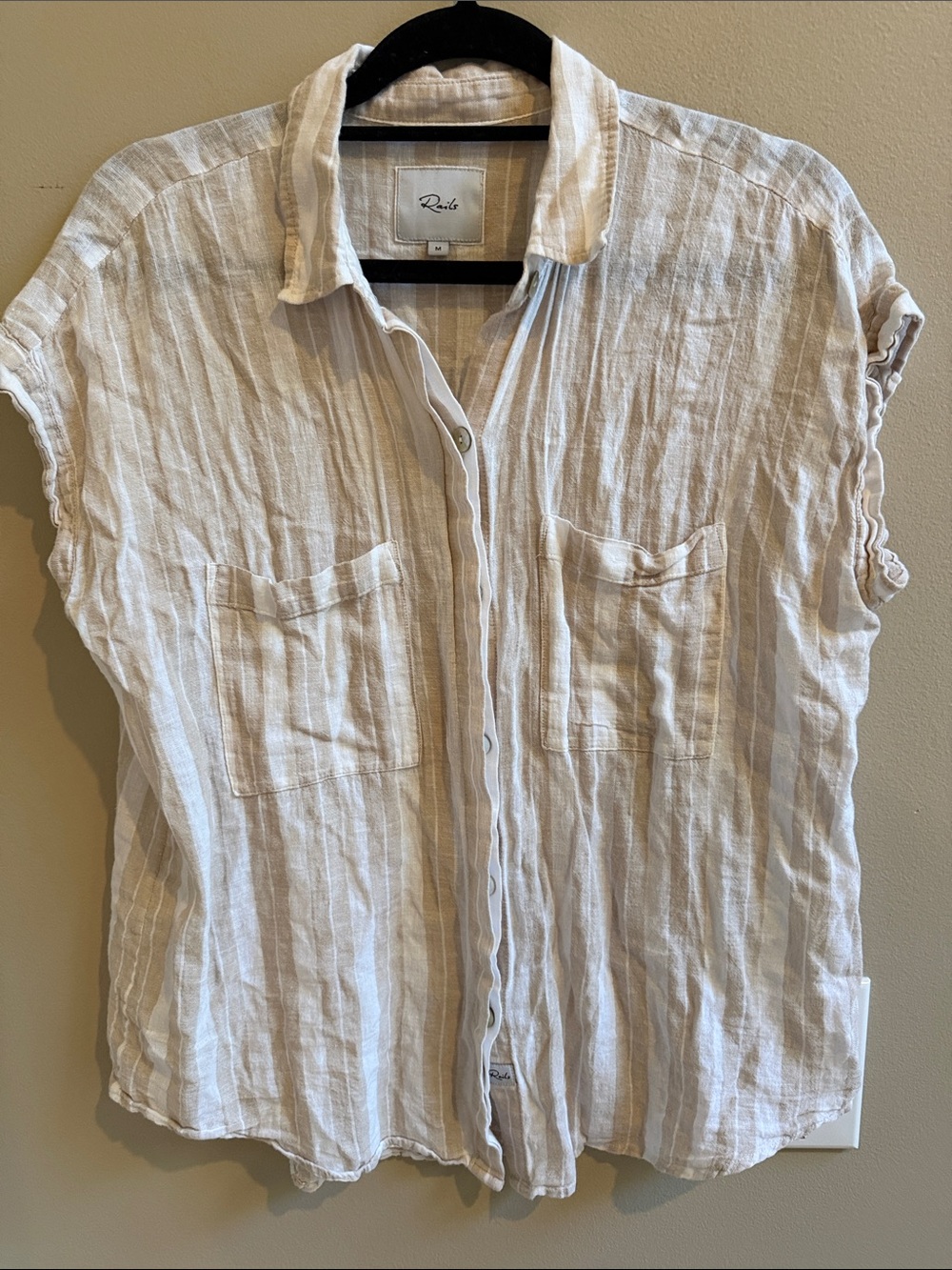 Rails Cito Stripe Linen Blend Shirt — White/Tan Medium